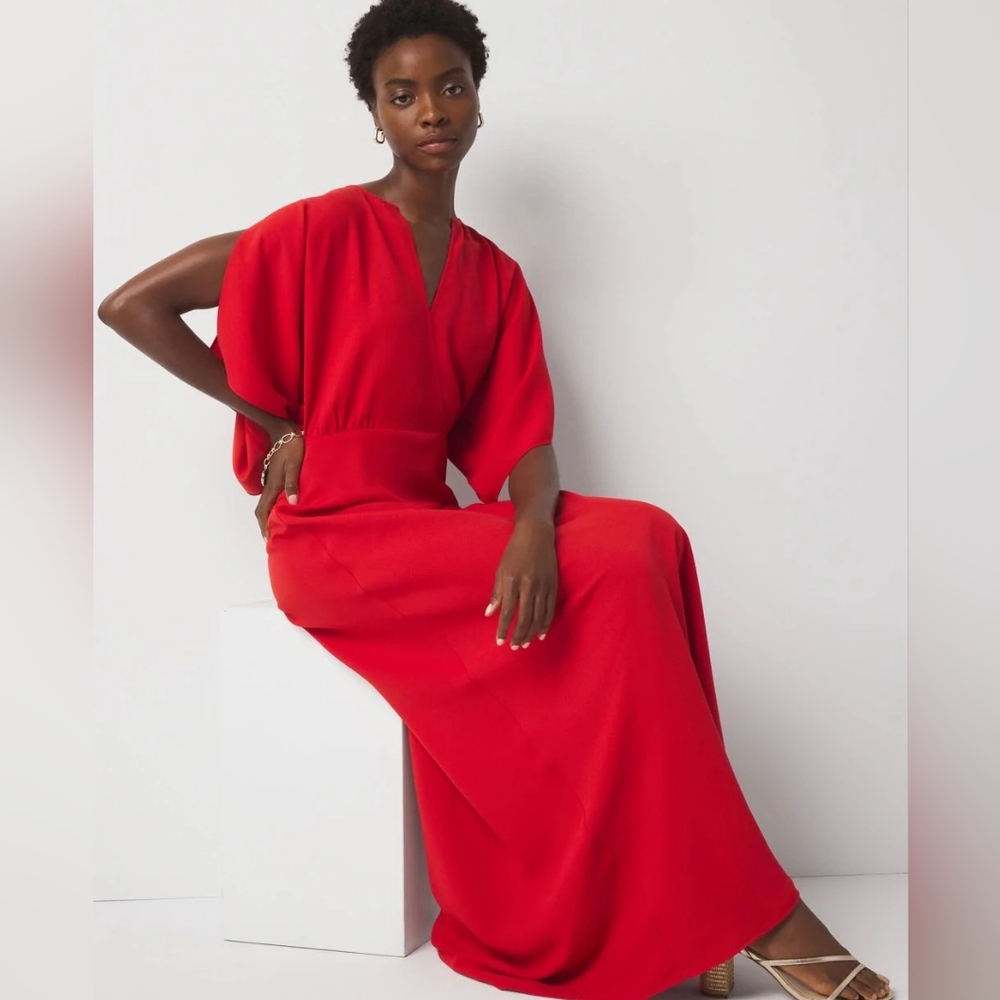 WHBM Kimono Sleeve Crepe Gown in Red Size 8